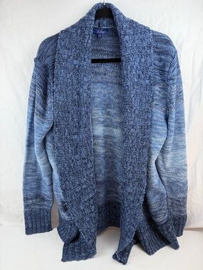 Indigo Great Northwest Cardigan 3X Plus Blue Chunky Knit Open Front Cozy Sweater